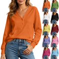 thumbnail image 1 of DYTTDG Women's Henley V-Neck Sweatshirt, Button Front Long Sleeve Casual Pullover with Kangaroo Pocket for Fall & Winter, 1 of 8