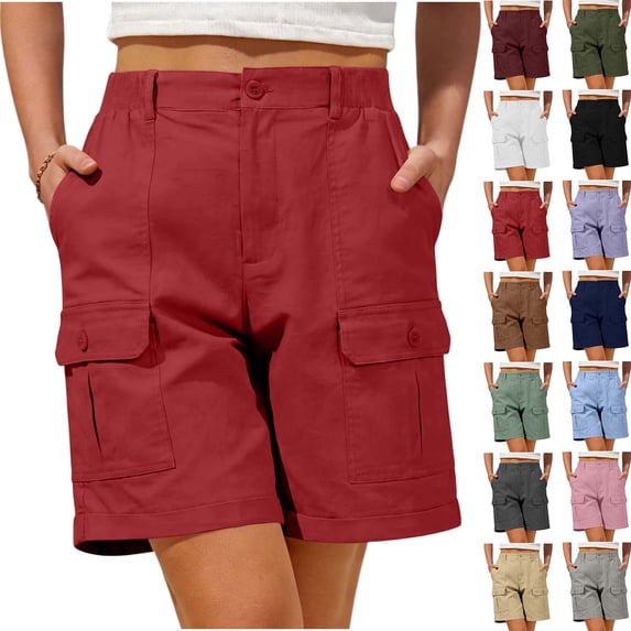 DYTTDG Women's High Waist Cargo Shorts | Elastic Waist Multi-Pocket Casual Workwear Shorts
