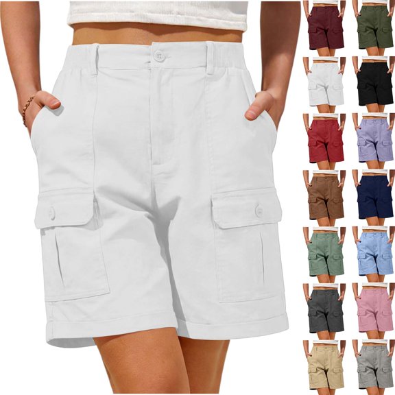 DYTTDG Women's High Waist Cargo Shorts | Elastic Waist Multi-Pocket Casual Workwear Shorts