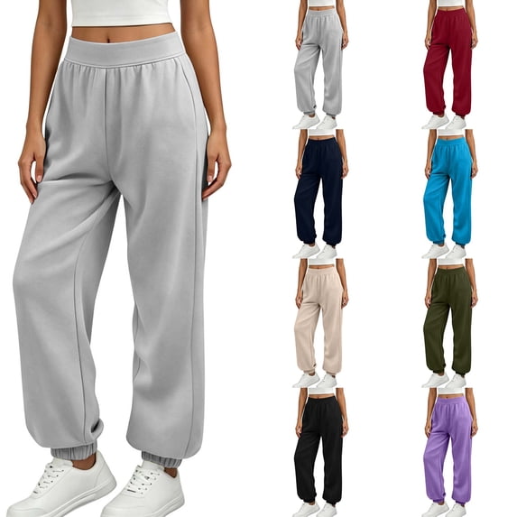 DYTTDG Women's High Waist Jogger Sweatpants, Solid Color Loose Casual Long Pants with Elastic Cuffs & Side Pockets for Loungewear