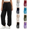 thumbnail image 1 of DYTTDG Women's High Waist Jogger Sweatpants, Solid Color Loose Casual Long Pants with Elastic Cuffs & Side Pockets for Loungewear, 1 of 7