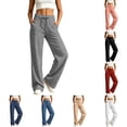 thumbnail image 1 of DYTTDG Women's High Waist Wide Leg Sweatpants, Drawstring Elastic Waist Loose Casual Trousers with Front Patch Pockets for Loungewear, 1 of 8