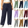 thumbnail image 1 of DYTTDG Women's High Waist Wide Leg Sweatpants, Solid Color Elastic Drawstring Waist Casual Pants with Side Pockets for Loungewear, 1 of 8