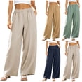 thumbnail image 1 of DYTTDG Women's High Waisted Linen Blend Wide Leg Pants | Casual Elastic Waist Trousers with Side Pockets, Relaxed Fit Summer Pants, 1 of 8