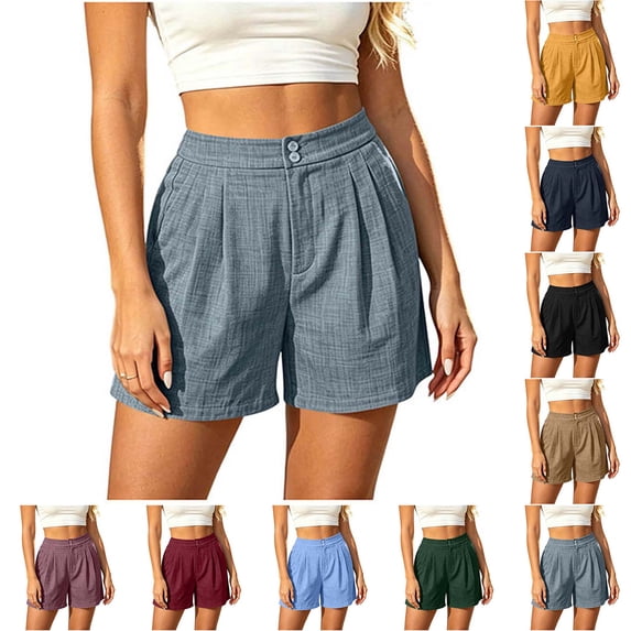DYTTDG Women's High Waisted Pleated Shorts | Casual Elastic Waist Button & Zipper Closure with Side Pockets, Loose Fit Summer Shorts