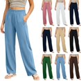 thumbnail image 1 of DYTTDG Women's High Waisted Wide Leg Trousers Elastic Waist with Pockets Solid Color Straight-Leg Casual Palazzo Pants, 1 of 8