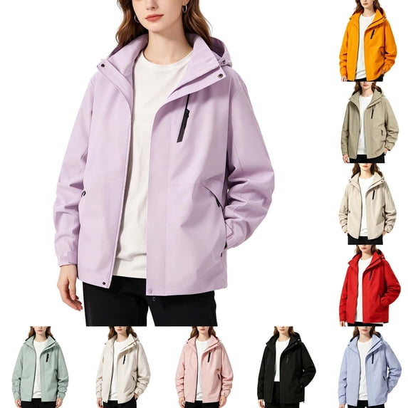 DYTTDG Women's Hooded Windbreaker Jacket, Waterproof Windproof Full Zip Loose Outdoor Coat with Zipper Pockets for Hiking, Travel & Outdoor