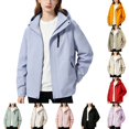 thumbnail image 1 of DYTTDG Women's Hooded Windbreaker Jacket, Waterproof Windproof Full Zip Loose Outdoor Coat with Zipper Pockets for Hiking, Travel & Outdoor, 1 of 8