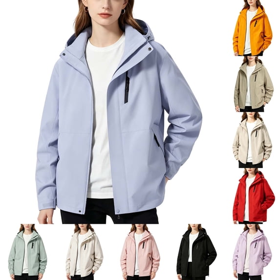 DYTTDG Women's Hooded Windbreaker Jacket, Waterproof Windproof Full Zip Loose Outdoor Coat with Zipper Pockets for Hiking, Travel & Outdoor