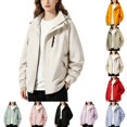 thumbnail image 1 of DYTTDG Women's Hooded Windbreaker Jacket, Waterproof Windproof Full Zip Loose Outdoor Coat with Zipper Pockets for Hiking, Travel & Outdoor, 1 of 8