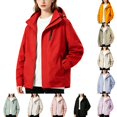 thumbnail image 1 of DYTTDG Women's Hooded Windbreaker Jacket, Waterproof Windproof Full Zip Loose Outdoor Coat with Zipper Pockets for Hiking, Travel & Outdoor, 1 of 8
