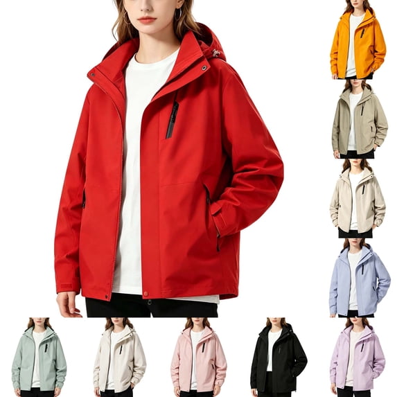 DYTTDG Women's Hooded Windbreaker Jacket, Waterproof Windproof Full Zip Loose Outdoor Coat with Zipper Pockets for Hiking, Travel & Outdoor