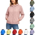 thumbnail image 1 of DYTTDG Women's Lightweight Hooded Windbreaker Jacket, Full Zip Long Sleeve Solid Casual Outdoor Jacket with Side Pockets, 1 of 8