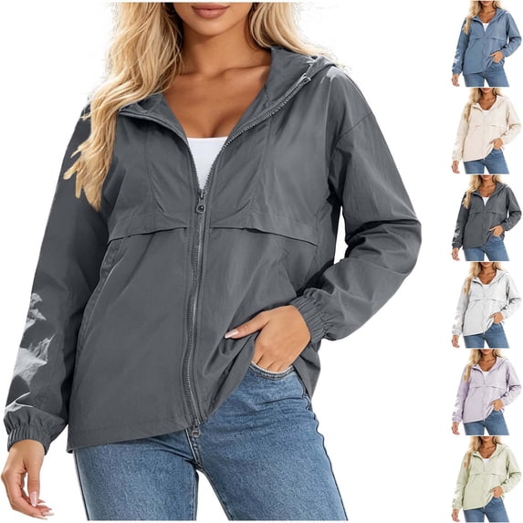 DYTTDG Women's Lightweight Sun Protection Hooded Jacket, Full Zip Loose Fit Windbreaker with Pockets for Hiking & Outdoor Activities