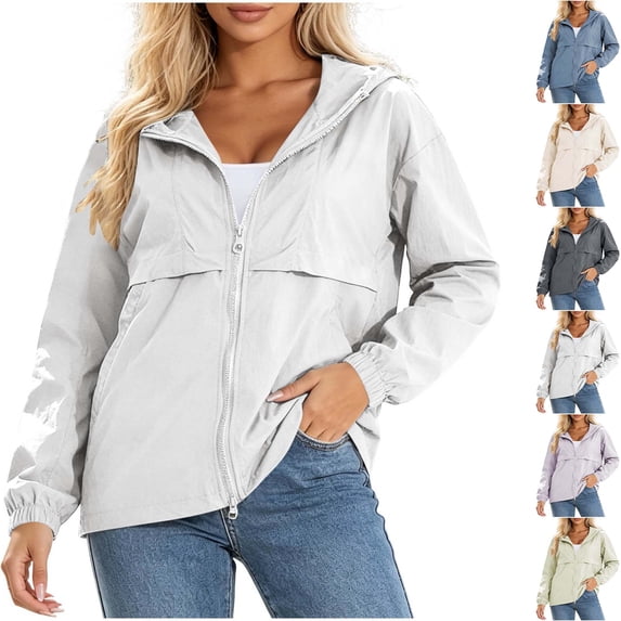 DYTTDG Women's Lightweight Sun Protection Hooded Jacket, Full Zip Loose Fit Windbreaker with Pockets for Hiking & Outdoor Activities