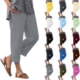 thumbnail image 1 of DYTTDG Women's Linen Blend Capri Pants | Elastic Waist Solid Color Straight Leg Casual Summer Trousers, Cropped Wide Leg Pants, 1 of 8