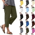 thumbnail image 1 of DYTTDG Women's Linen Blend Capri Pants | Elastic Waist Solid Color Straight Leg Casual Summer Trousers, Cropped Wide Leg Pants, 1 of 8
