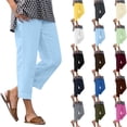 thumbnail image 1 of DYTTDG Women's Linen Blend Capri Pants | Elastic Waist Solid Color Straight Leg Casual Summer Trousers, Cropped Wide Leg Pants, 1 of 8