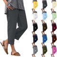 thumbnail image 1 of DYTTDG Women's Linen Blend Capri Pants | Elastic Waist Solid Color Straight Leg Casual Summer Trousers, Cropped Wide Leg Pants, 1 of 8