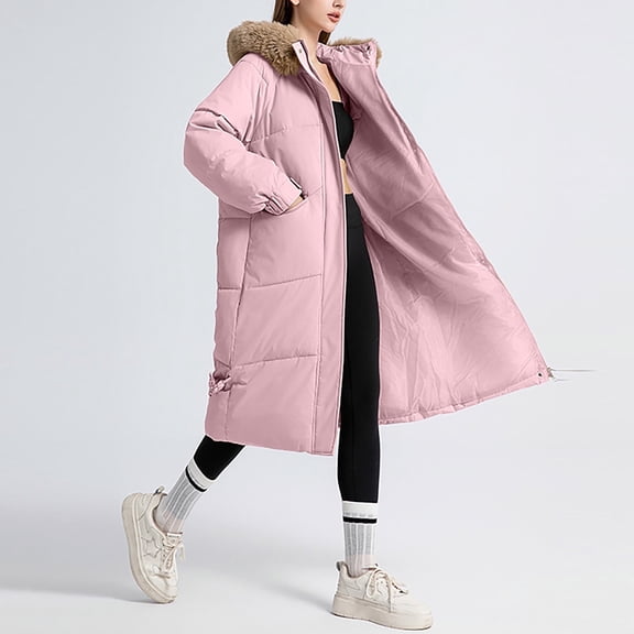 DYTTDG Women's Long Hooded Coat Long Sleeve Plush Hooded Zip Up Casual Fashion Outdoor Warm Jacket with Pockets Great Gifts for Less
