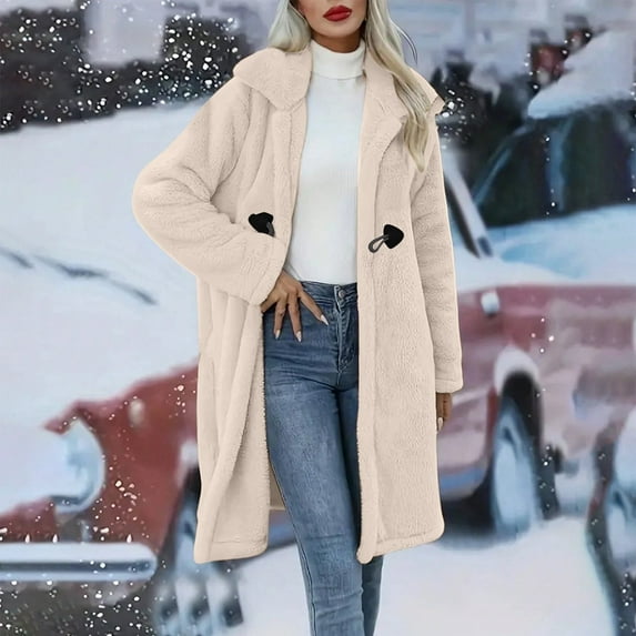 DYTTDG Women's Long Plush Coat Winter Warm Long Sleeve Button Jacket Casual Loose Cardigan Fashion Coat on Clearance