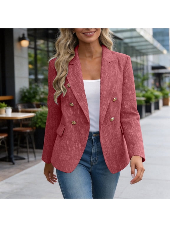 Women's Long Sleeve Tweed Jacket | Spring Casual Blazer with Pockets, Solid Color Cropped Jacket for Work & Daily Wear