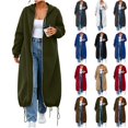 thumbnail image 1 of DYTTDG Women's Maxi Length Zip Up Hooded Sweatshirt Coat, Loose Long Sleeve Solid Color Outerwear with Pockets and Drawstring Hem for Daily Casual Outfits, 1 of 8