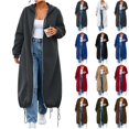 thumbnail image 1 of DYTTDG Women's Maxi Length Zip Up Hooded Sweatshirt Coat, Loose Long Sleeve Solid Color Outerwear with Pockets and Drawstring Hem for Daily Casual Outfits, 1 of 8