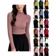 thumbnail image 1 of DYTTDG Women's Mock Neck Ribbed Knit Long Sleeve Top | Solid Slim Basic Pullover Soft Stretch Layering Shirt for Spring Fall Daily Wear, 1 of 8