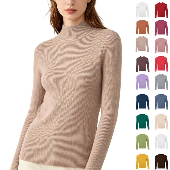DYTTDG Women's Mock Neck Ribbed Knit Long Sleeve Top | Solid Slim Basic Pullover Soft Stretch Layering Shirt for Spring Fall Daily Wear