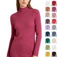 thumbnail image 1 of DYTTDG Women's Mock Neck Ribbed Knit Long Sleeve Top | Solid Slim Basic Pullover Soft Stretch Layering Shirt for Spring Fall Daily Wear, 1 of 7