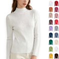 thumbnail image 1 of DYTTDG Women's Mock Neck Ribbed Knit Long Sleeve Top | Solid Slim Basic Pullover Soft Stretch Layering Shirt for Spring Fall Daily Wear, 1 of 7