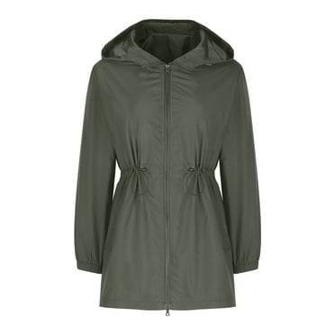 DYTTDG Women's New Hooded Windbreaker Solid Color Waist Drawstring Zipper Jacket for Hiking Outdoor on Clearance Family Gifts