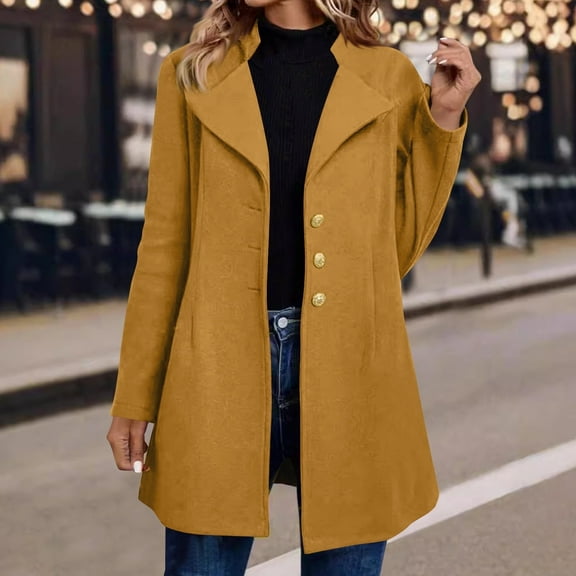 DYTTDG Women's New Long Coat Solid Color Plus Size Button Wool Jacket Lapel Jacket Coat Winter Long Sleeve Tops Great Gifts for Less