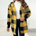 thumbnail image 1 of Jackets for Women DYTTDG Women's New Plaid Plus Size Hooded Jacket Long Sleeve Plush Loose Cardigan Coat Great Gifts for Less, 1 of 8