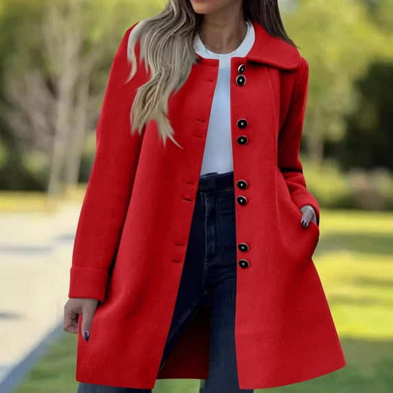 Jackets for Women DYTTDG Women's New Plus Size Coat Solid Color Button Lapel Pocket Jacket Coat on Clearance
