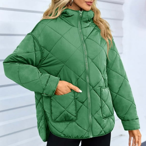 DYTTDG Women's Outdoor Casual Winter Hooded Jacket Trendy Solid Color Warm Loose Zipper Jacket with Pockets Outerwear on Clearance Christmas Gift