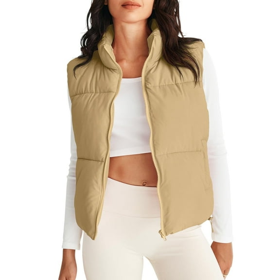 DYTTDG Women's Outdoor Warm Vest Fall and Winter Solid Color Standing Collar Sleeveless Cotton Jacket with Pockets Great Gifts for Less