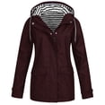 thumbnail image 1 of DYTTDG Women's Outdoor Waterproof Jacket Casual Striped Button Zipper Long Windbreaker Coat Drawstring Hooded Jacket with Pockets Great Gifts for Less End of Year Clearance, 1 of 5