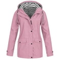 thumbnail image 1 of DYTTDG Women's Outdoor Waterproof Jacket Casual Striped Button Zipper Long Windbreaker Coat Drawstring Hooded Jacket with Pockets Great Gifts for Less End of Year Clearance, 1 of 5