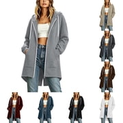 DYTTDG Women's Oversized Longline Zip-Up Hoodie, Full-Zip Fleece Sweatshirt Jacket with Kangaroo Pocket, Long Hooded Coat for Fall & Winter