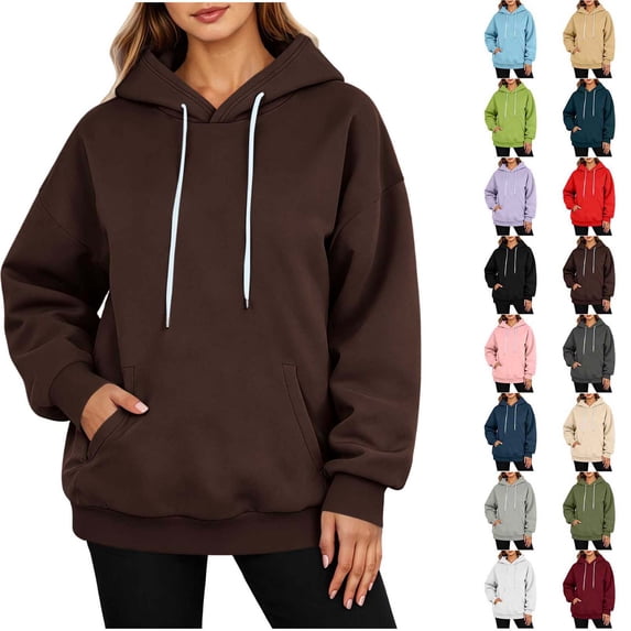DYTTDG Women's Oversized Pullover Hoodie with Kangaroo Pocket, Long Sleeve Solid Color Sweatshirt for Fall Winter Casual Wear