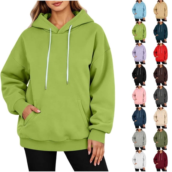 DYTTDG Women's Oversized Pullover Hoodie with Kangaroo Pocket, Long Sleeve Solid Color Sweatshirt for Fall Winter Casual Wear