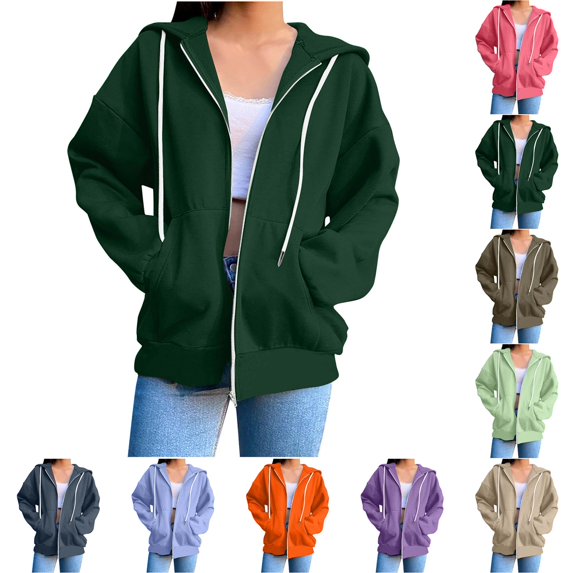 DYTTDG Women's Oversized Zip-Up Hoodie, Long Sleeve Loose Fit Casual Hooded Sweatshirt with Pocket for Fall & Winter