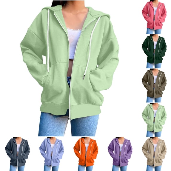 DYTTDG Women's Oversized Zip-Up Hoodie, Long Sleeve Loose Fit Casual Hooded Sweatshirt with Pocket for Fall & Winter