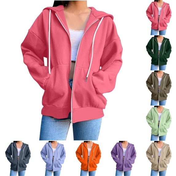 DYTTDG Women's Oversized Zip-Up Hoodie, Long Sleeve Loose Fit Casual Hooded Sweatshirt with Pocket for Fall & Winter