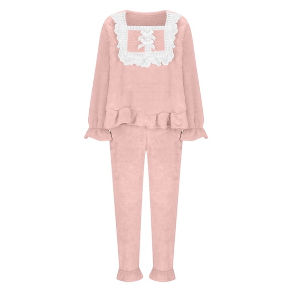 DYTTDG Women's Pajamas 2 Piece Sets Homewear Fleece Warm Long Sleeve Top and Pants Sets Casual Clothing Great Gifts for Less Family Gifts