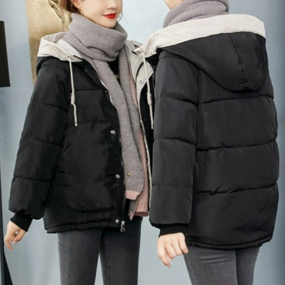 DYTTDG Women's Plus Size Fall and Winter Warm Coat Solid Color Long Sleeve Drawstring Hooded Bread Clothes Loose Thickened Casual Zipper Jacket on Clearance End of Year Clearance