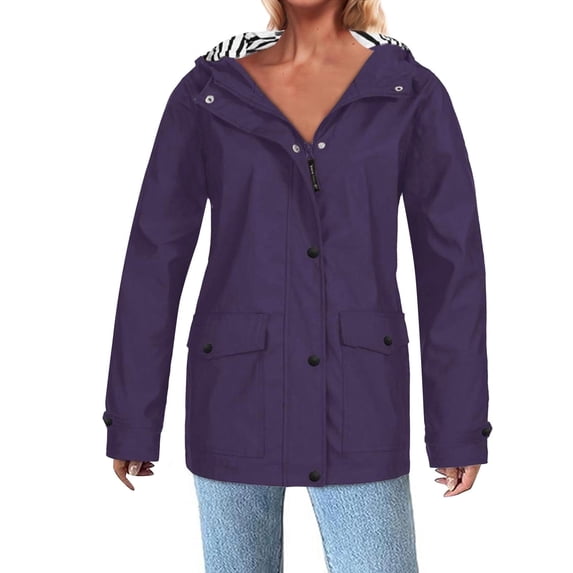 DYTTDG Women's Plus Size Outdoor Sports Hooded Jacket with Pockets Solid Color Waterproof Button Zipper Long Sleeve Hooded Jacket Windbreaker on Clearance Christmas Gift