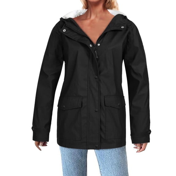 DYTTDG Women's Plus Size Outdoor Sports Hooded Jacket with Pockets Solid Color Waterproof Button Zipper Long Sleeve Hooded Jacket Windbreaker on Clearance Christmas Gift